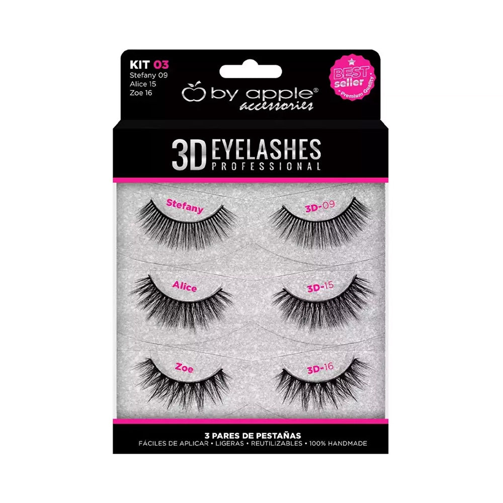 Kit con 3 Pares de Pestañas 3D