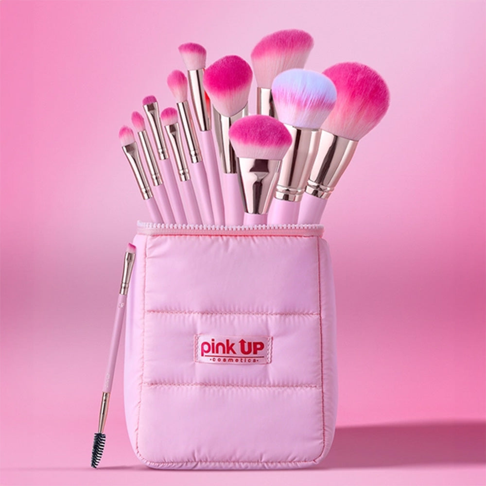 Set de Brochas con Cosmetiquera Puffer Pinky