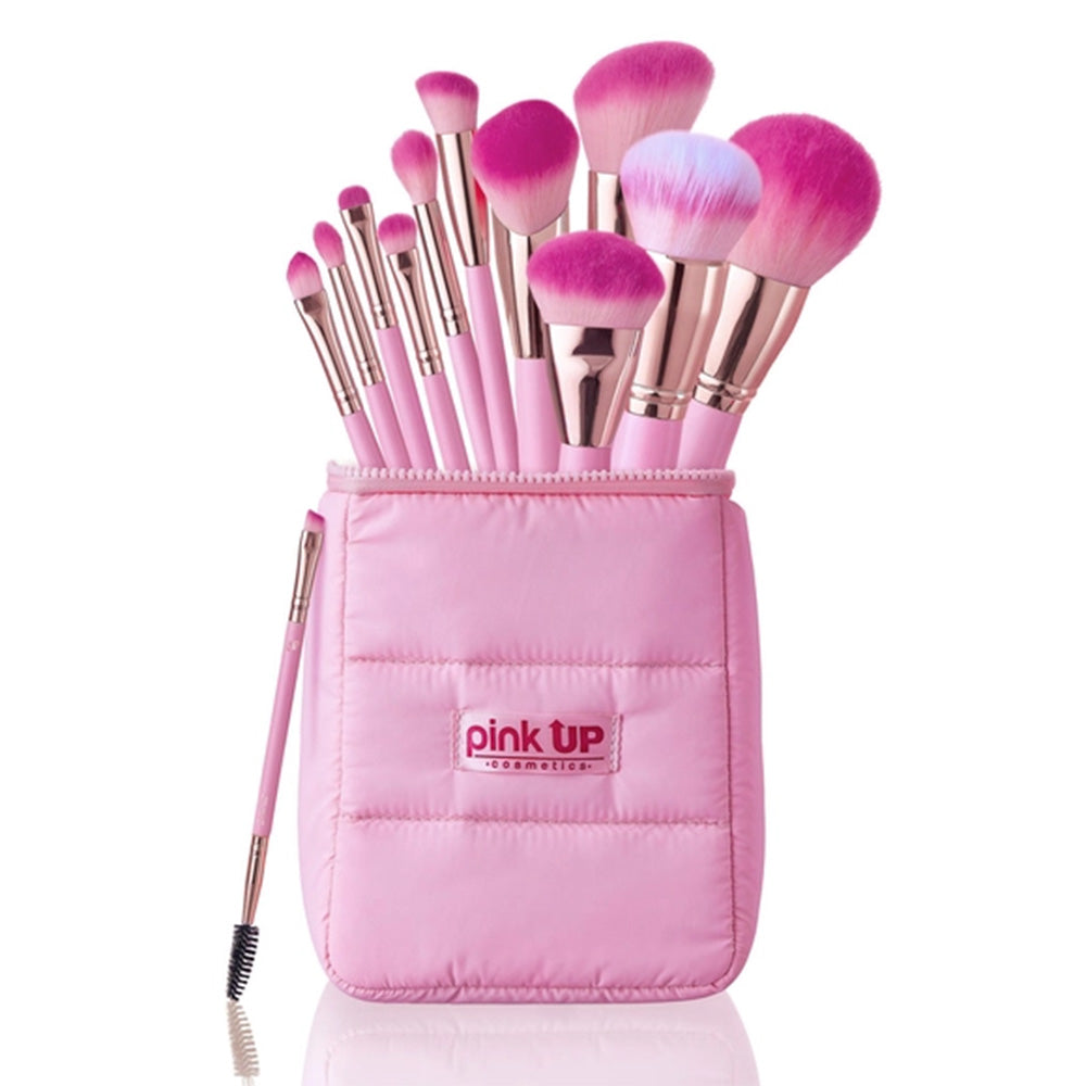 Set de Brochas con Cosmetiquera Puffer Pinky