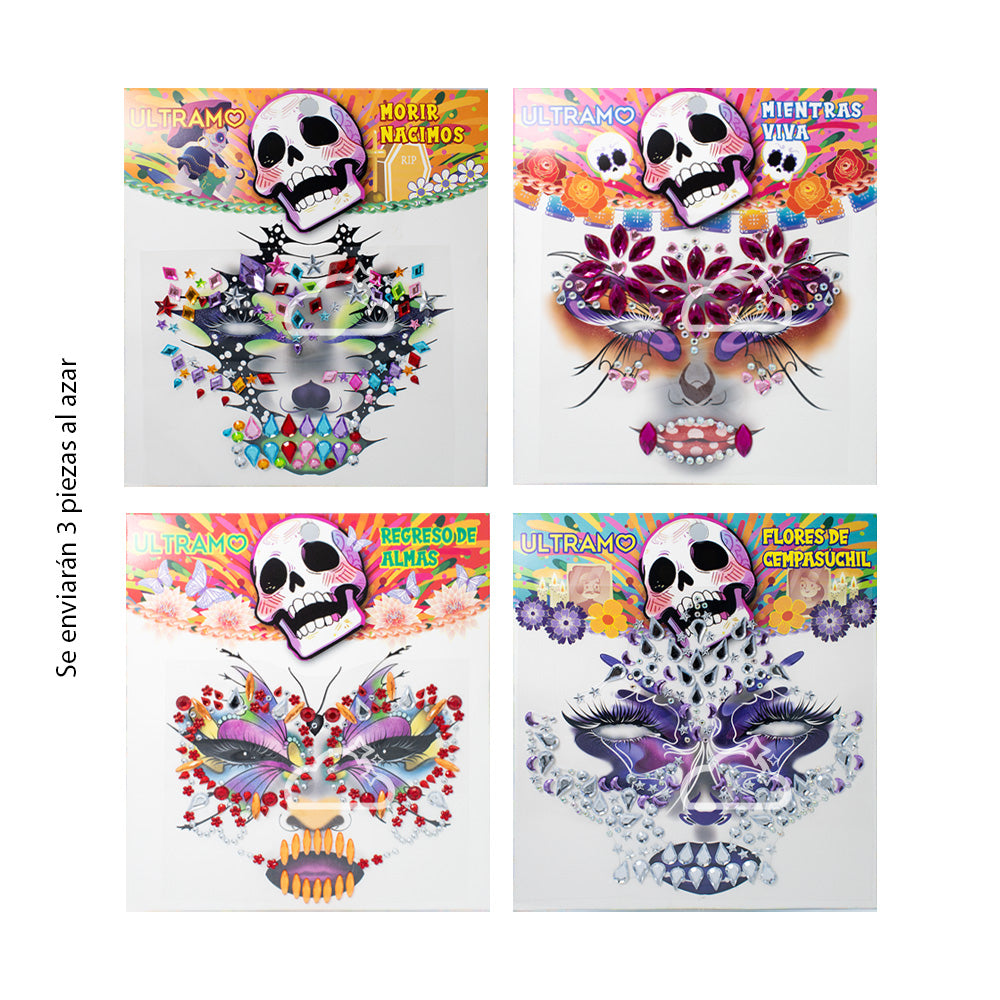 Paquete de Gemas Facial Día de Muertos con 3pzas